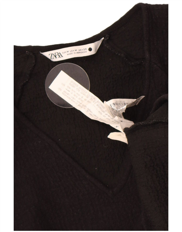 Zara Damen Crop 3/4-Ärmel-Blusenoberteil UK 12 Mittelschwarze Wolle