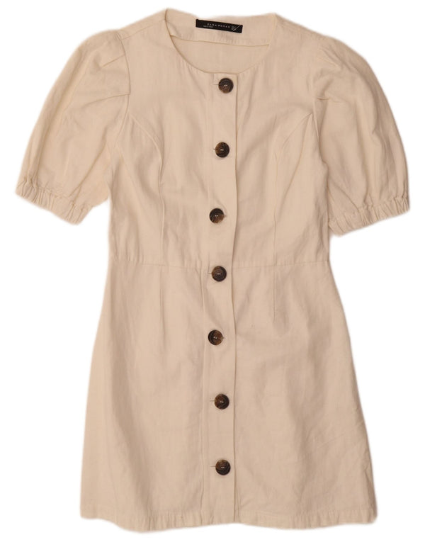 Zara Damen-Hemdkleid mit kurzen Ärmeln, UK 10, Größe S, weiße Baumwolle