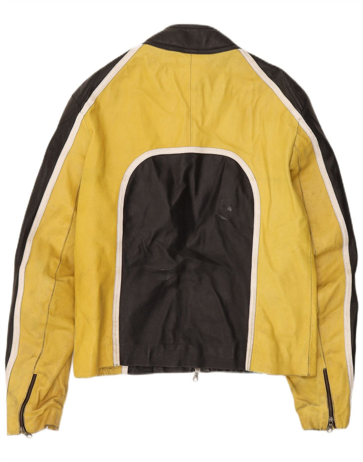 VINTAGE Herren Leder-Racer-Jacke IT 48 Mittelschwarzes Colourblock-Leder