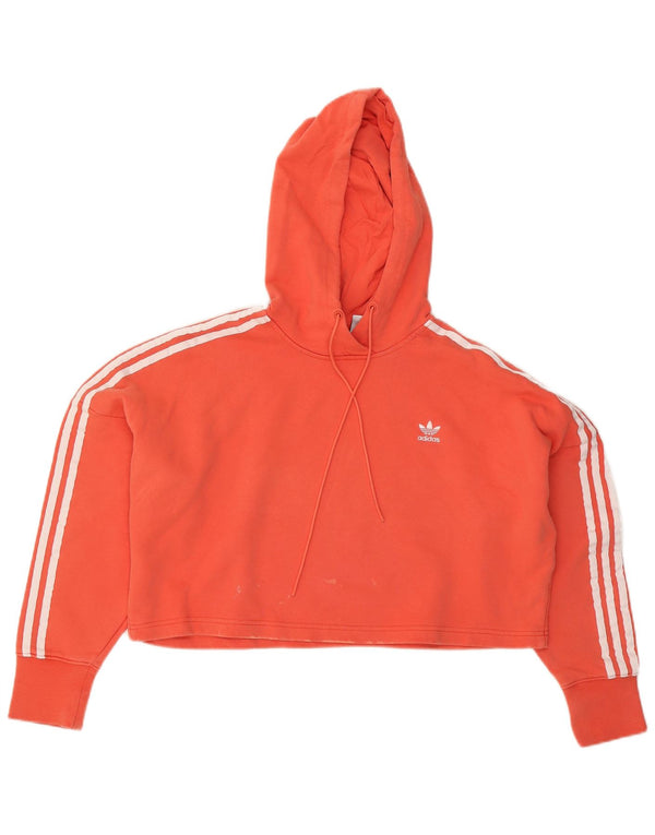 Adidas Damen Crop Oversized Hoodie Pullover UK 8 Small Orange Baumwolle