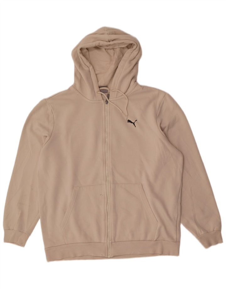 Puma Herren-Kapuzenpullover mit grafischem Reißverschluss, groß, beige Baumwolle