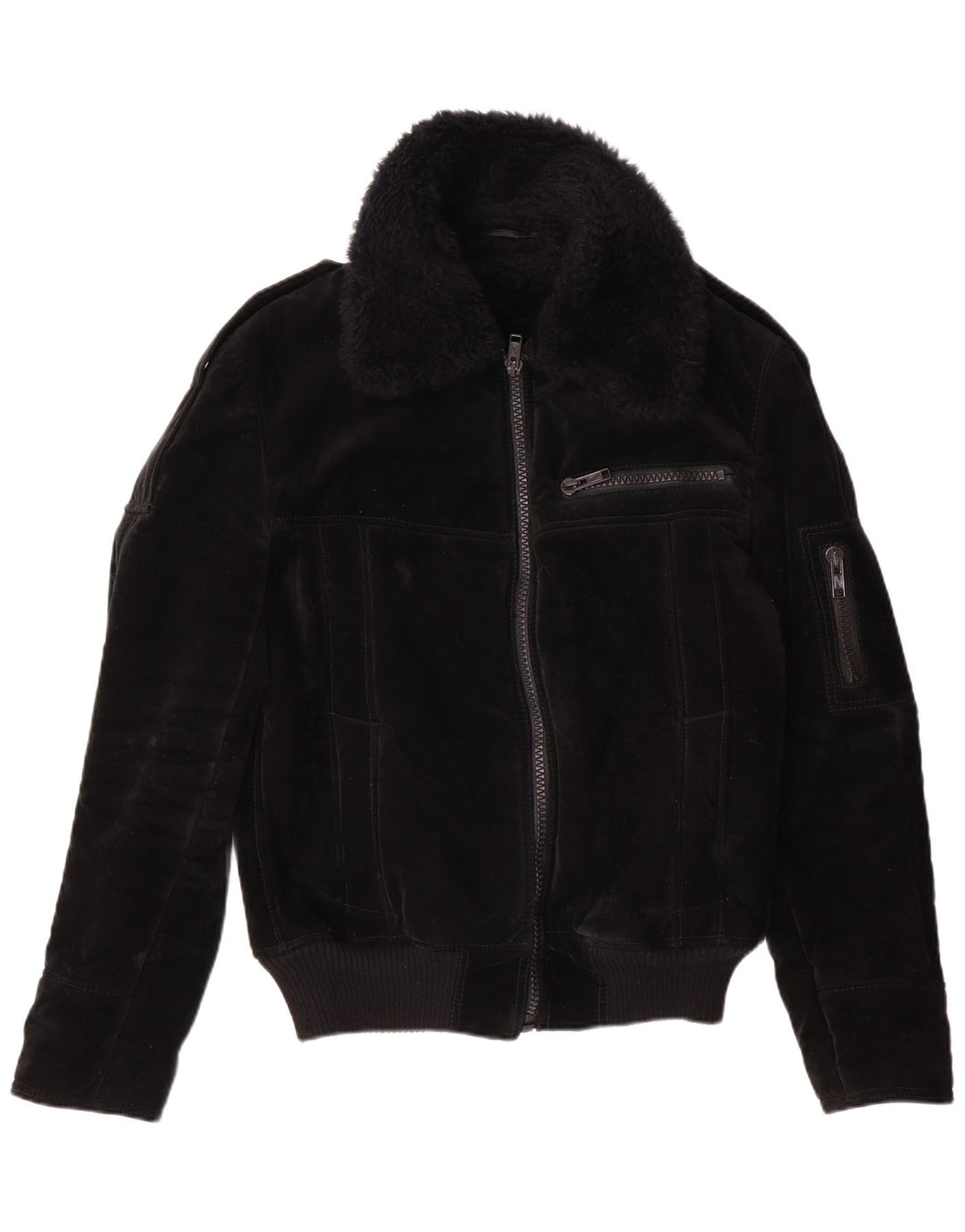 VINTAGE Damen Sherpa Jacke UK 12 Mittelschwarze Viskose