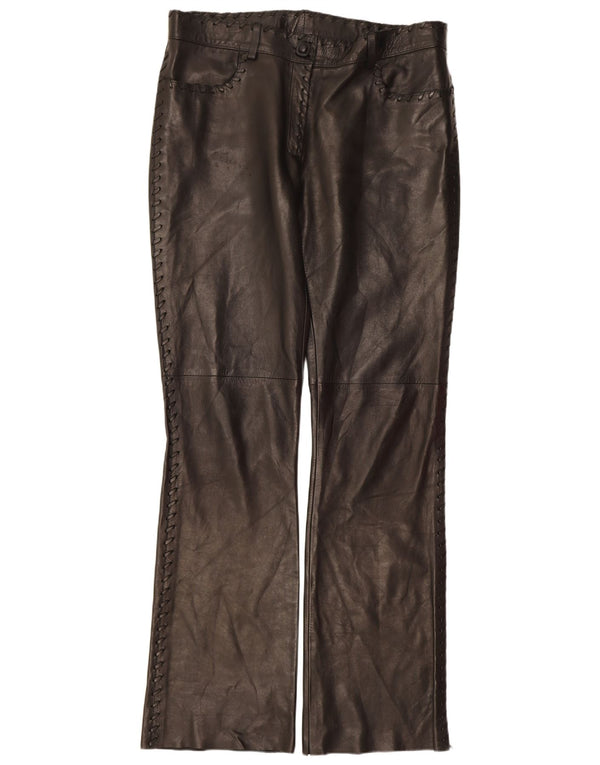 Vintage Damen Bootcut Leder Freizeithose IT 42 Medium W32 L32 Schwarz