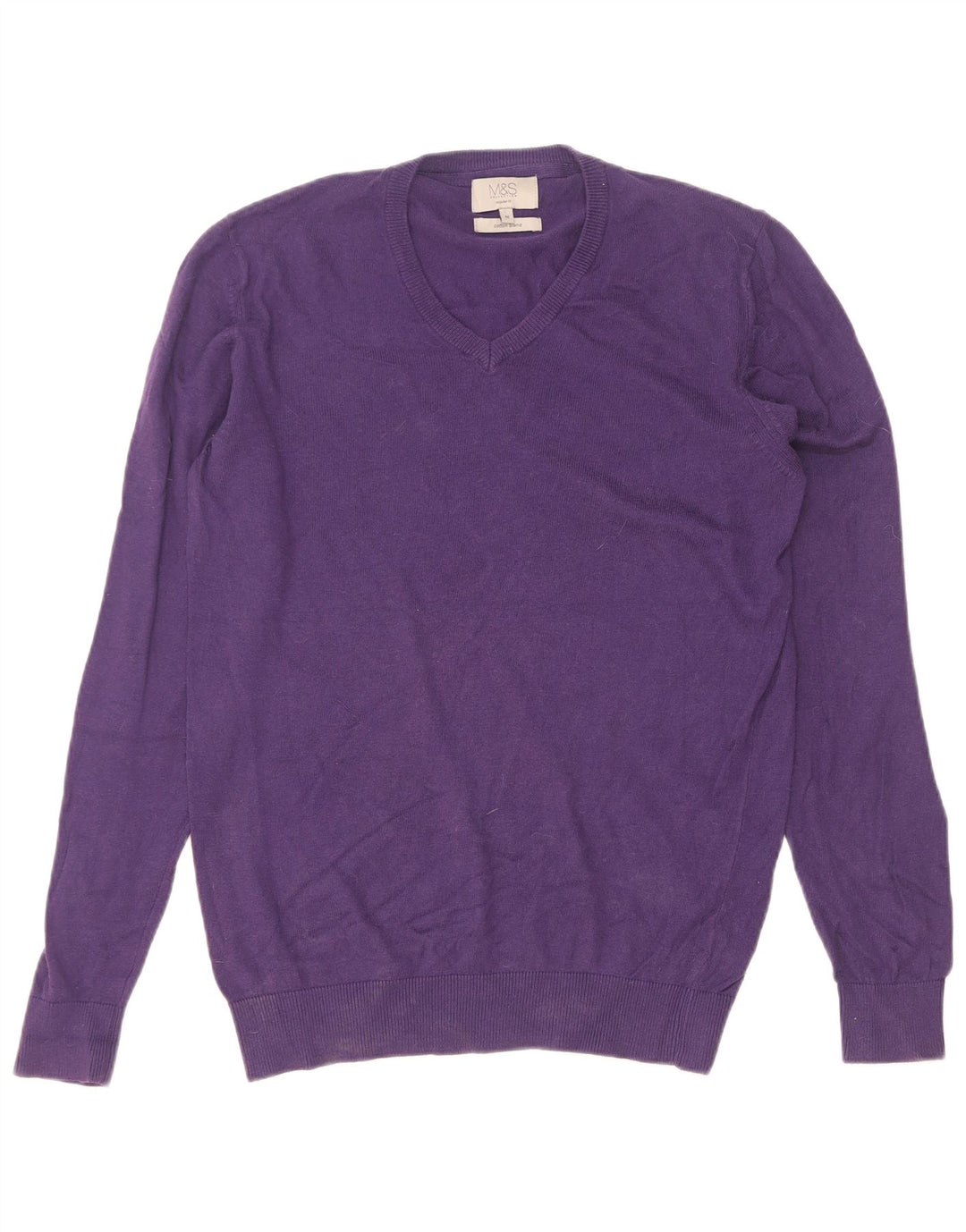 Marks & Spencer Herren-Pullover mit normaler Passform und V-Ausschnitt aus mittelvioletter Baumwolle