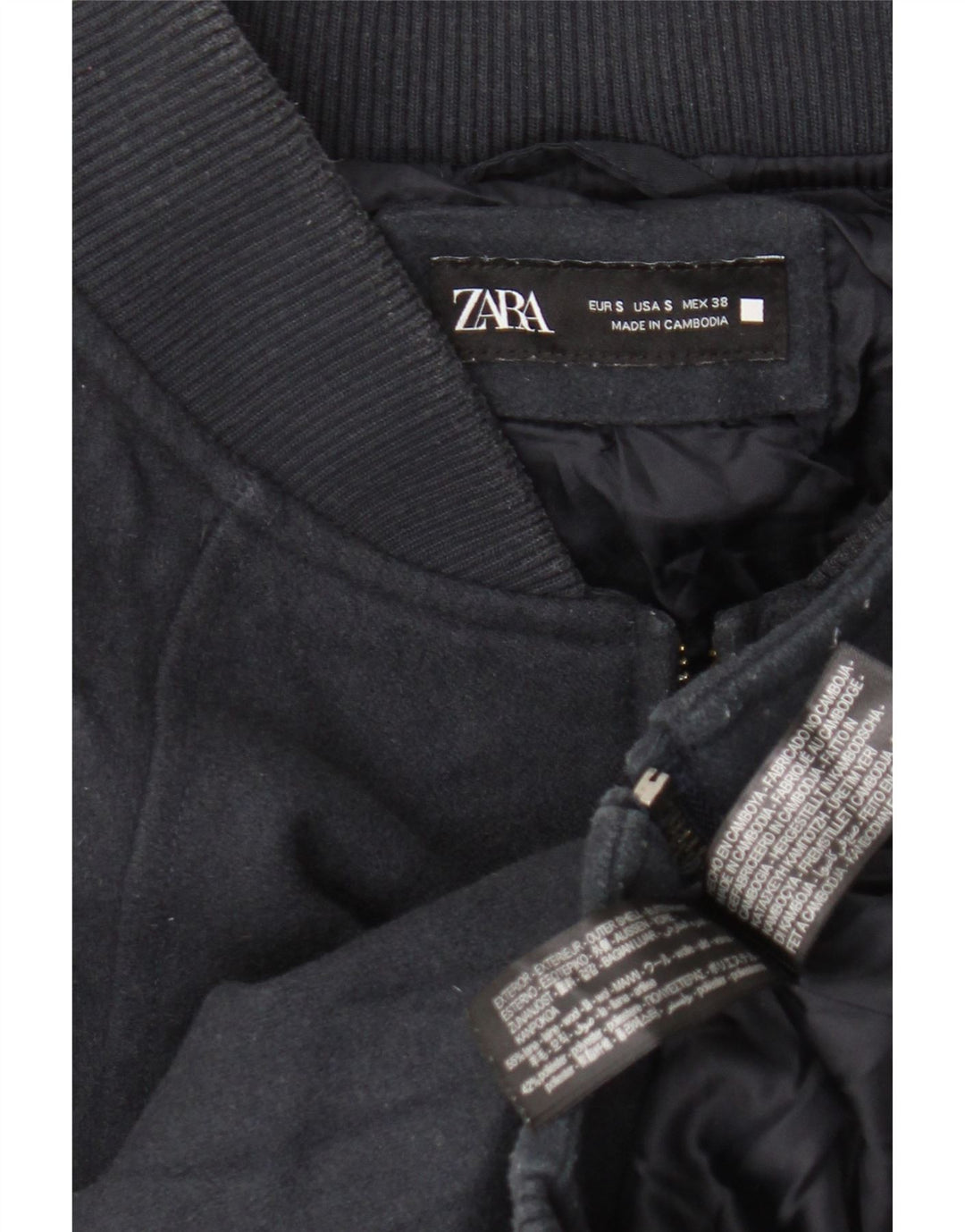 Zara Herren-Bomberjacke mit lockerer Passform, UK 36, kleine marineblaue Wolle
