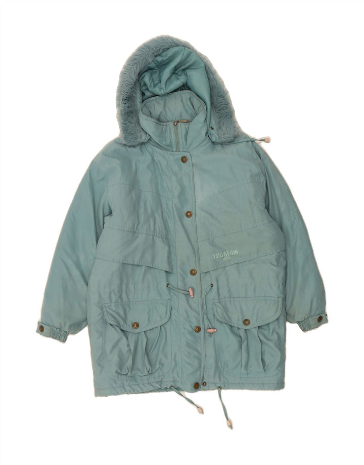 VINTAGE Womens Oversized Hooded Padded Coat UK 10 Small Turquoise Vintage Vintage and Second-Hand Vintage from Messina Hembry 