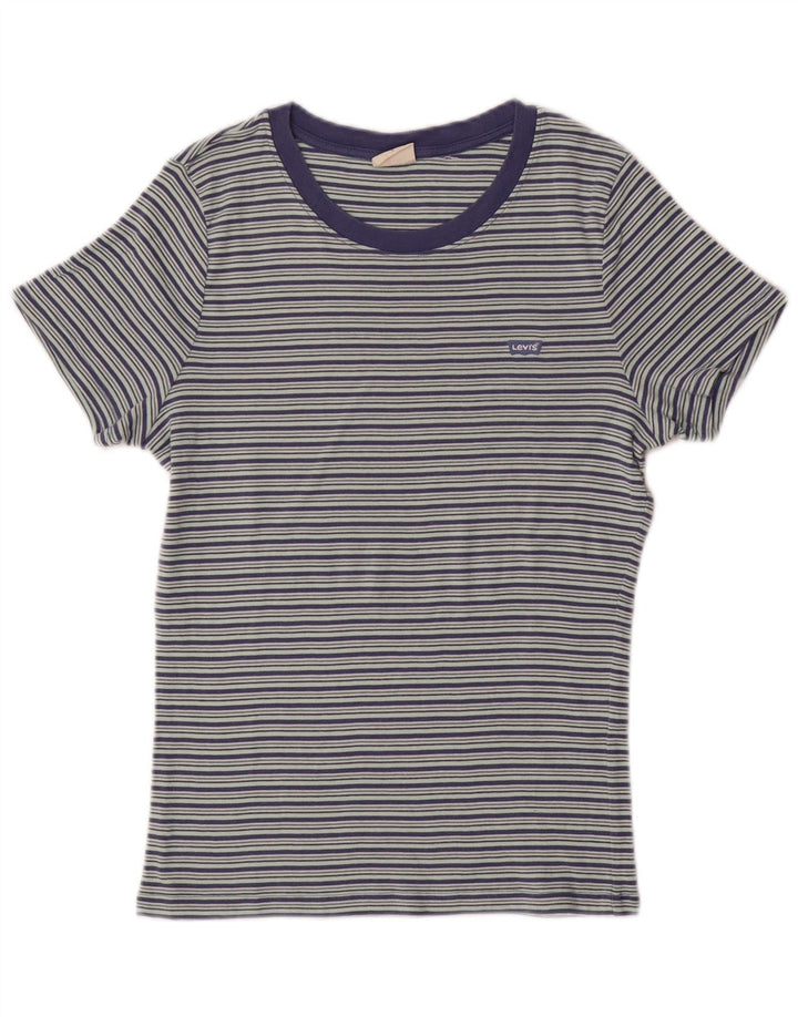 LEVI'S Damen T-Shirt Top UK 14 Large Blau gestreift