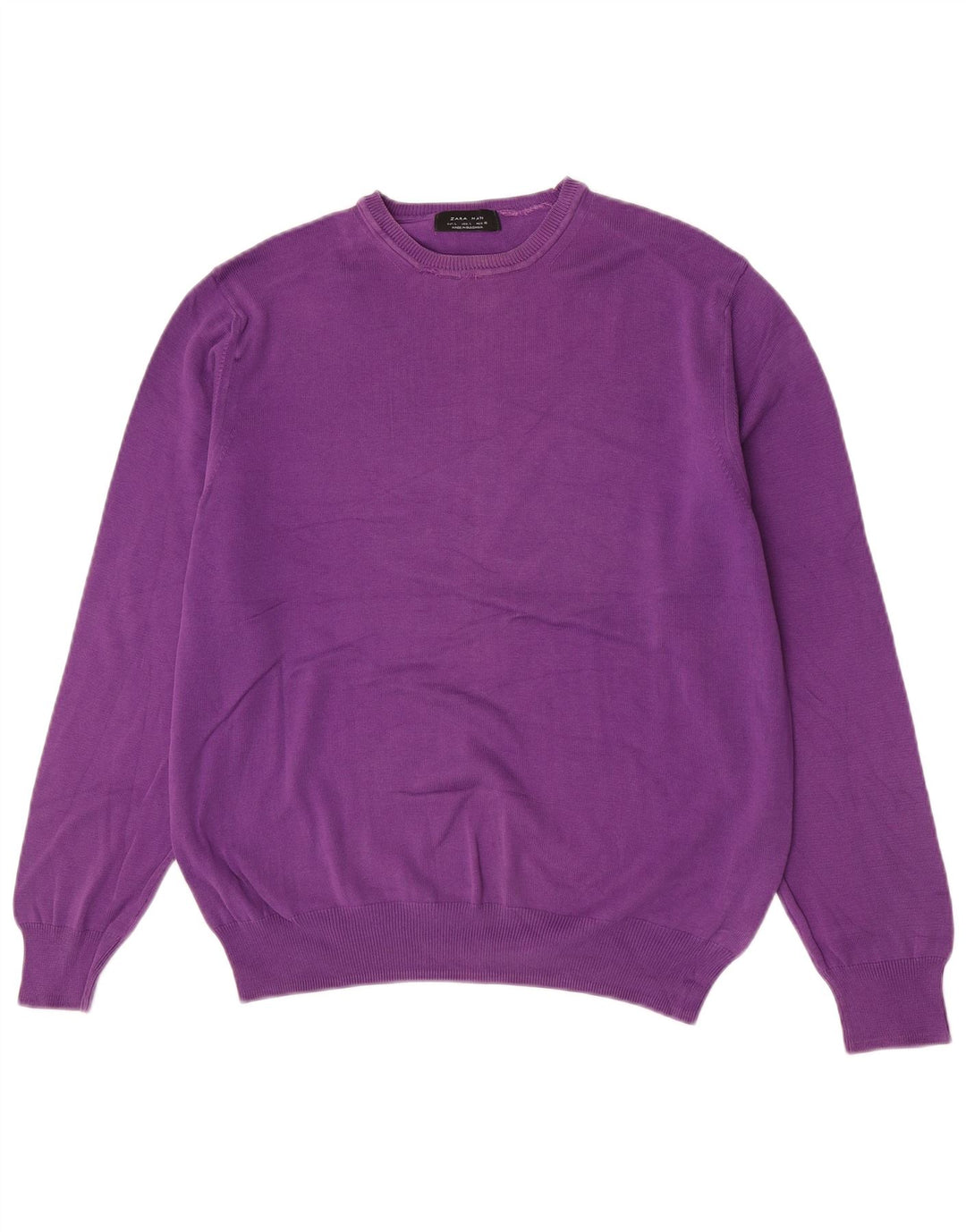 Zara Herren-Pullover mit Rundhalsausschnitt, Größe L, Lila, Baumwolle