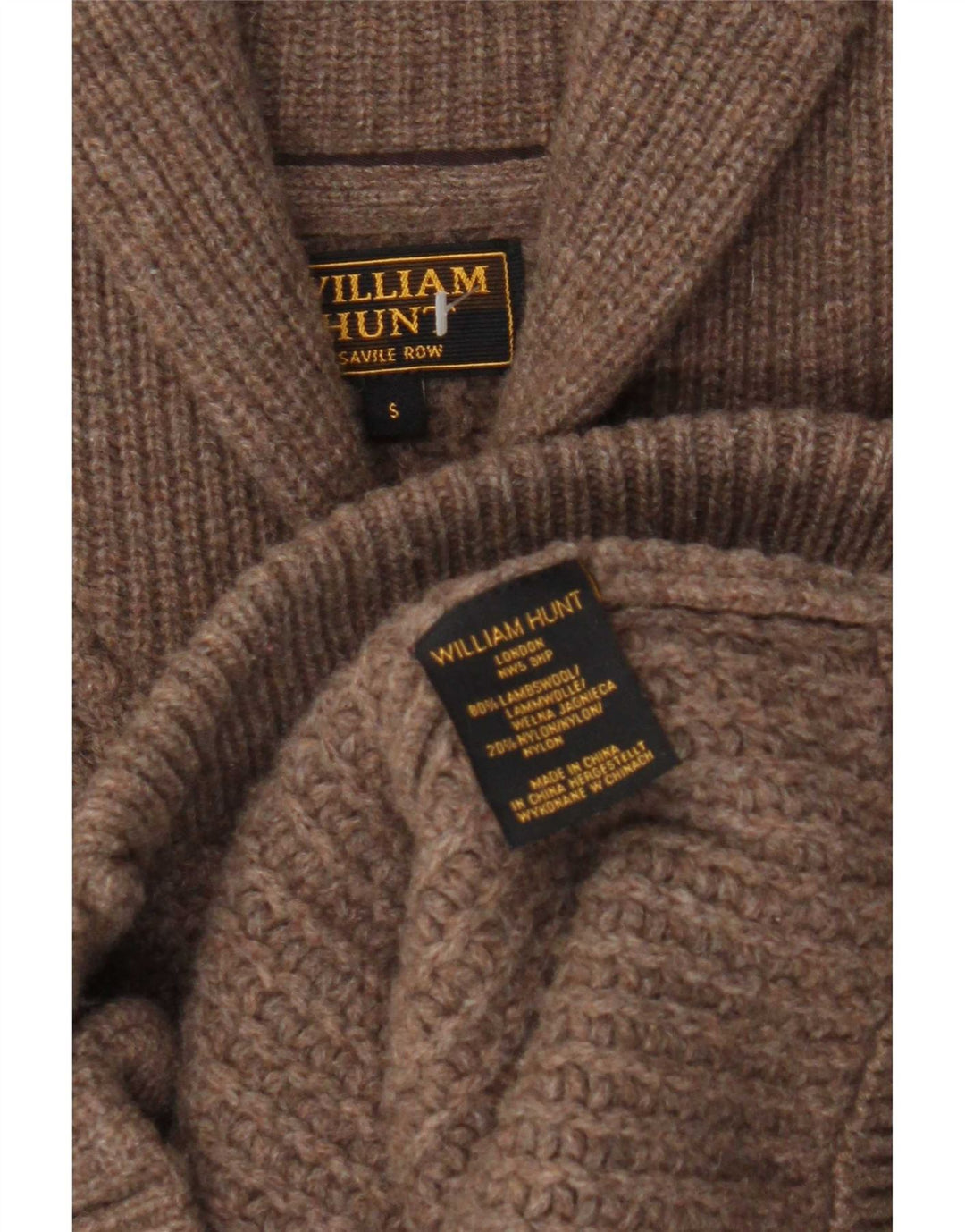 William Hunt Herren-Strickjacke, kleine braune Lammwolle