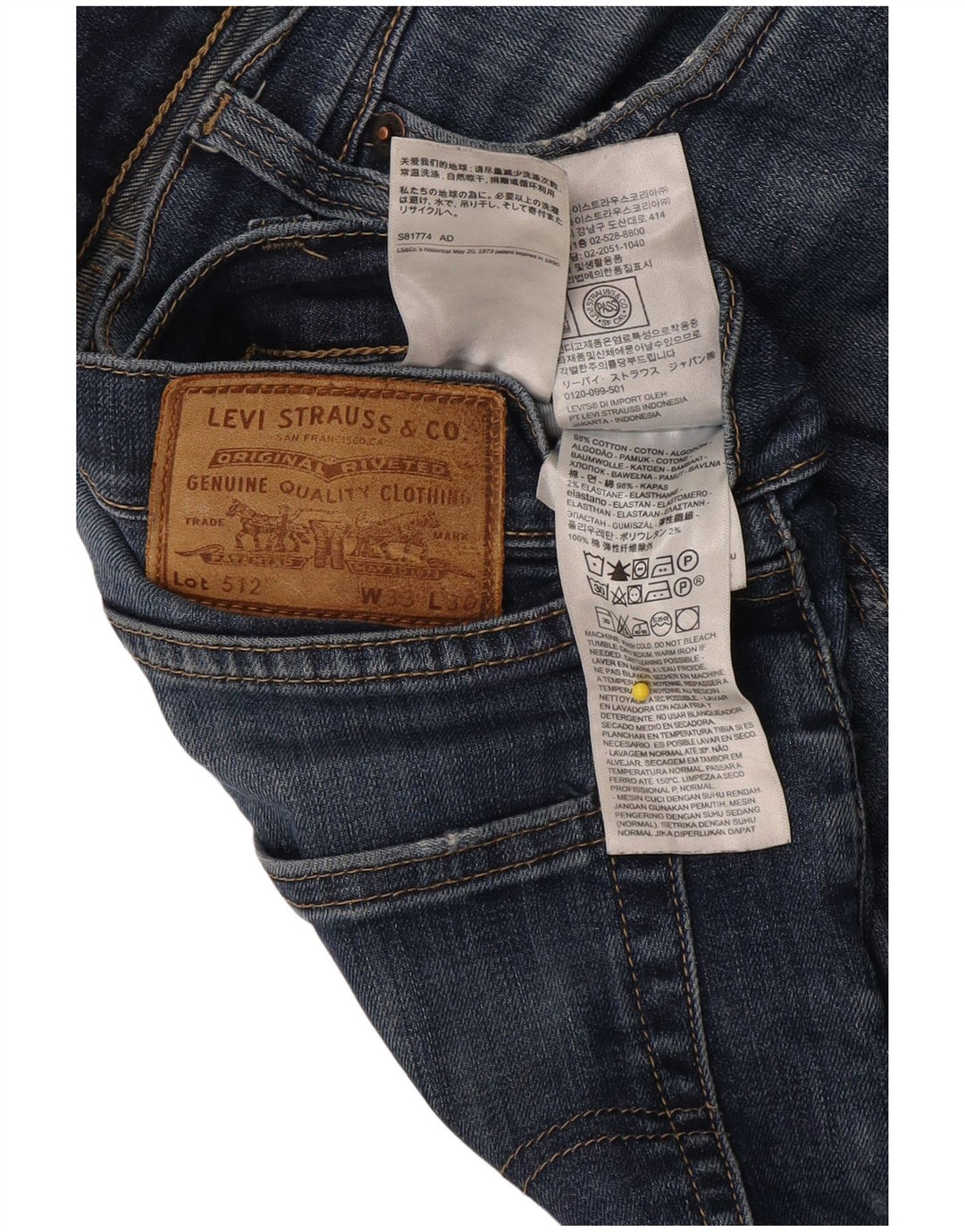 Levi's Herren 512 Slim Tapered Jeans W33 L30 Blaue Baumwolle