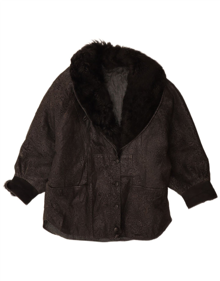 Vintage Damen Übergroße Lederjacke IT 46 Großes schwarzes Leder