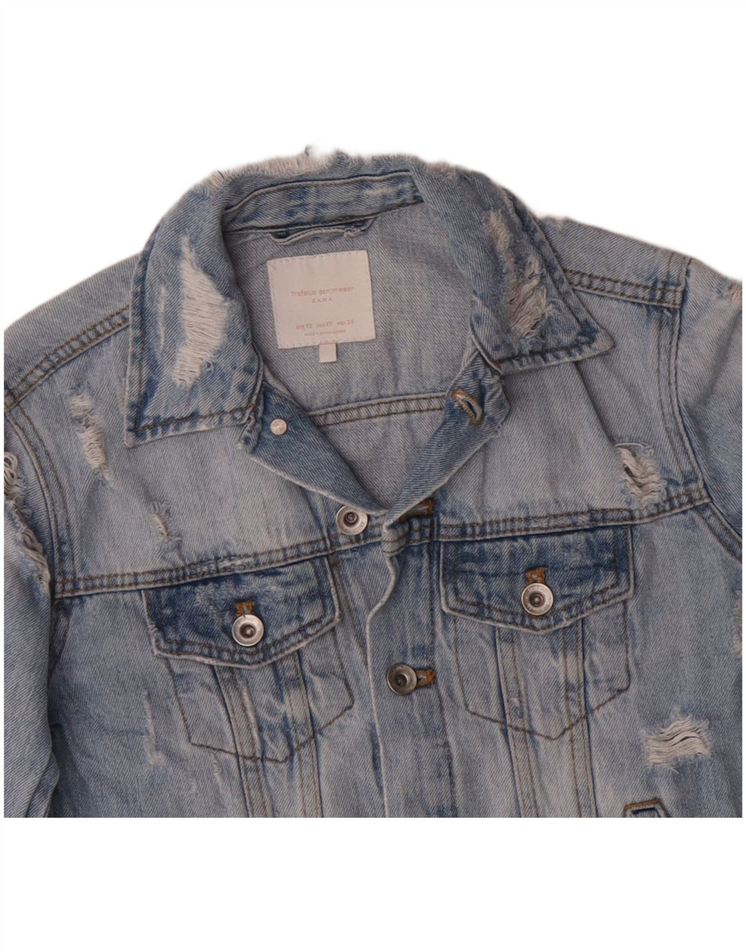 ZARA Damen Distressed Jeansjacke UK 6 XS Blaue Baumwolle