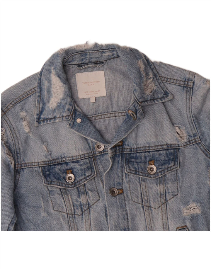 ZARA Damen Distressed Jeansjacke UK 6 XS Blaue Baumwolle