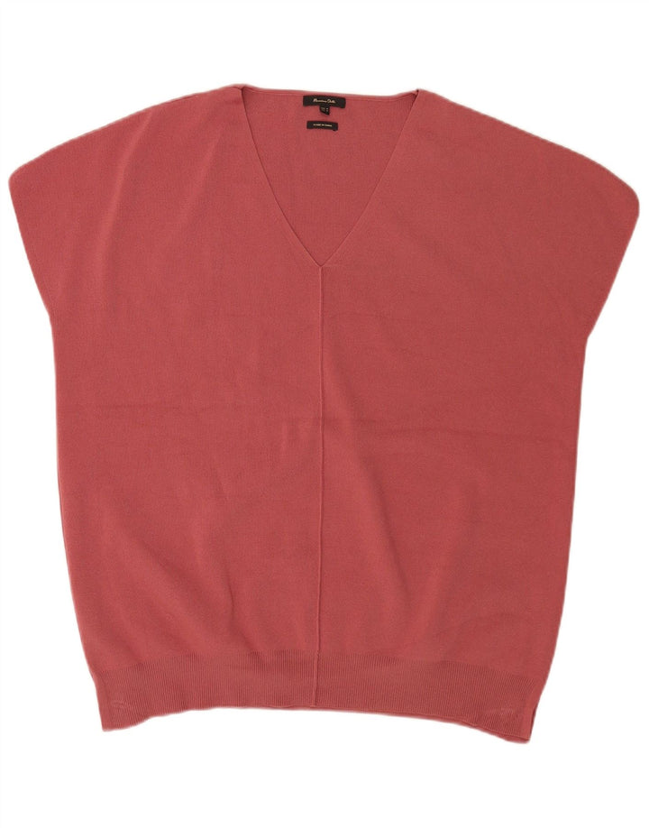 Massimo Dutti Herren-Pullover mit kurzen Ärmeln und V-Ausschnitt in mittlerem Burgunderrot