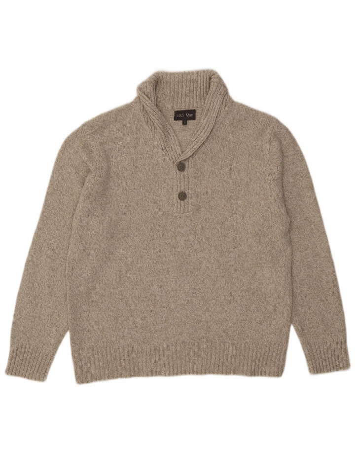 Marks & Spencer Herren-Pullover mit Schalkragen, groß, Acryl, Grau