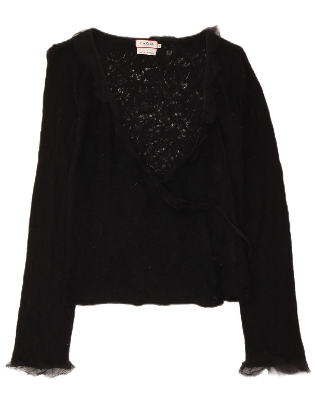 Max & Co. Damen Crop Wrap Cardigan Pullover UK 14 Große schwarze Schurwolle