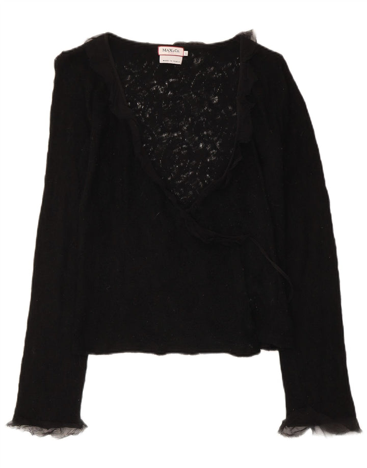Max & Co. Damen Crop Wrap Cardigan Pullover UK 14 Große schwarze Schurwolle