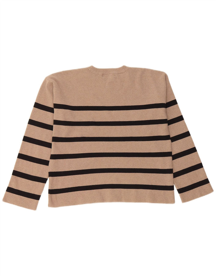 MARKS & SPENCER Damen-Pullover mit Rundhalsausschnitt, UK 16, Größe L, beige gestreift
