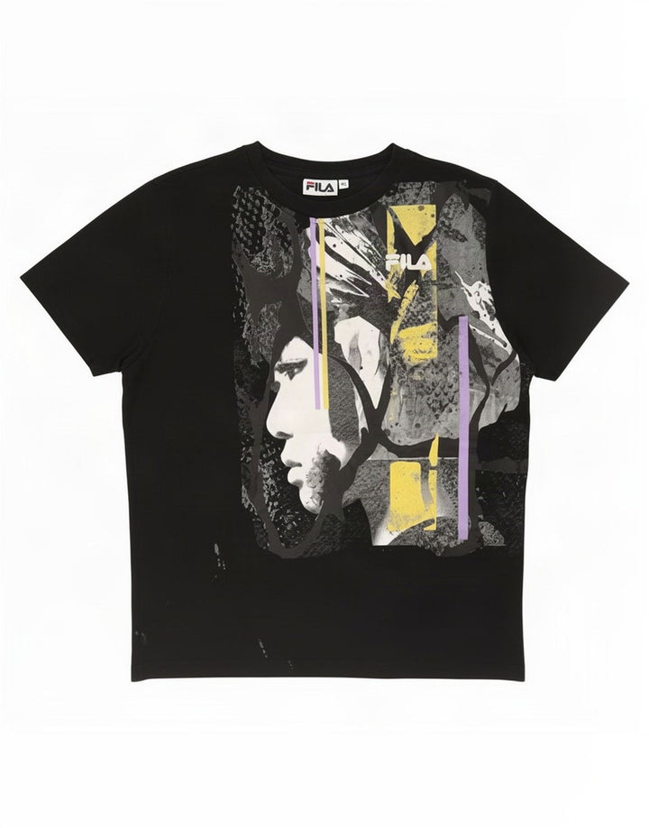 Fila Herren Grafik-T-Shirt-Oberteil aus mittelschwarzer Baumwolle