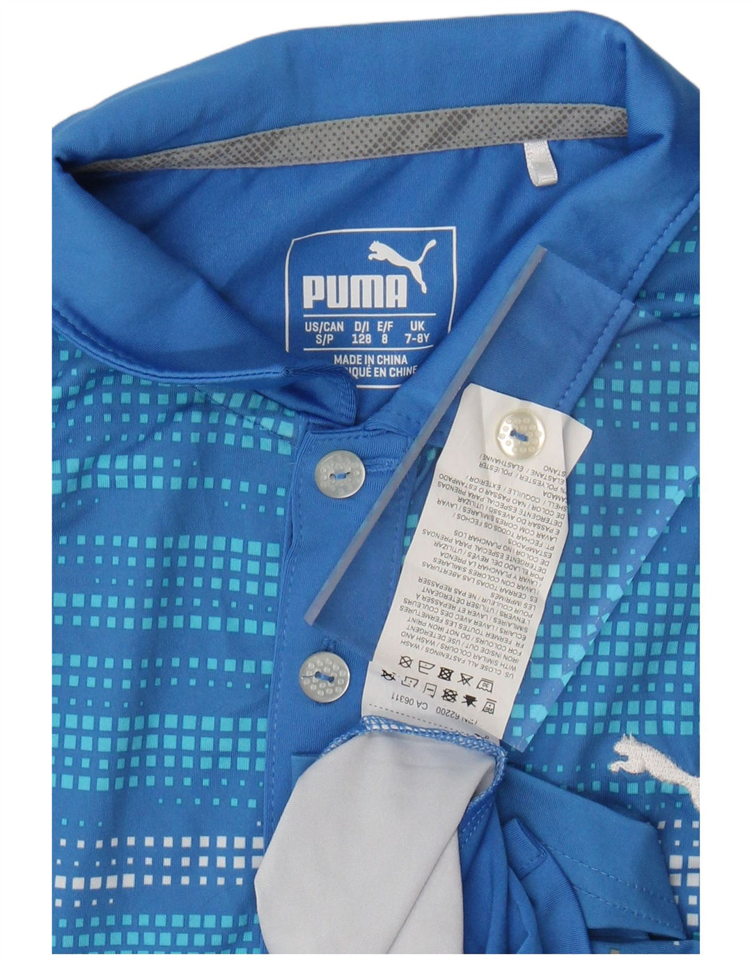 PUMA Jungen-Poloshirt, 7–8 Jahre, blaues geometrisches Polyester