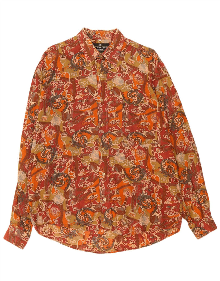 Cotton Club Herrenhemd aus mittelbrauner Viskose mit Blumenmuster