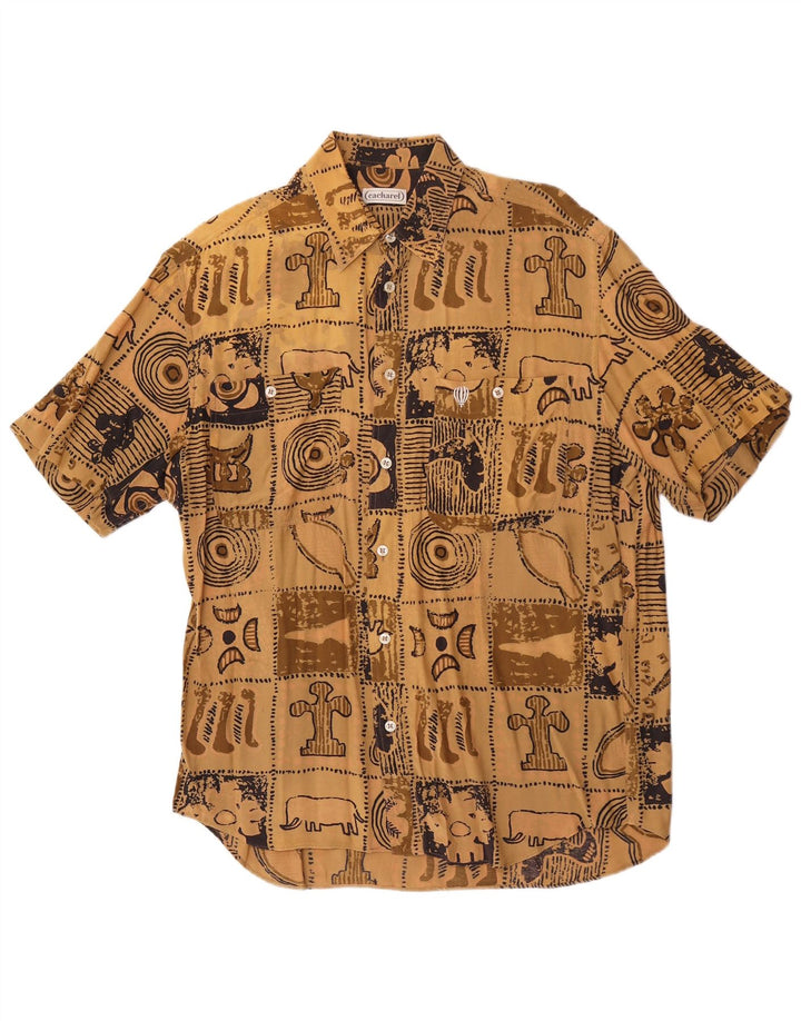 Cacharel Herren-Kurzarmhemd, Größe 15 1/2 39, mittelbraun, geometrisch