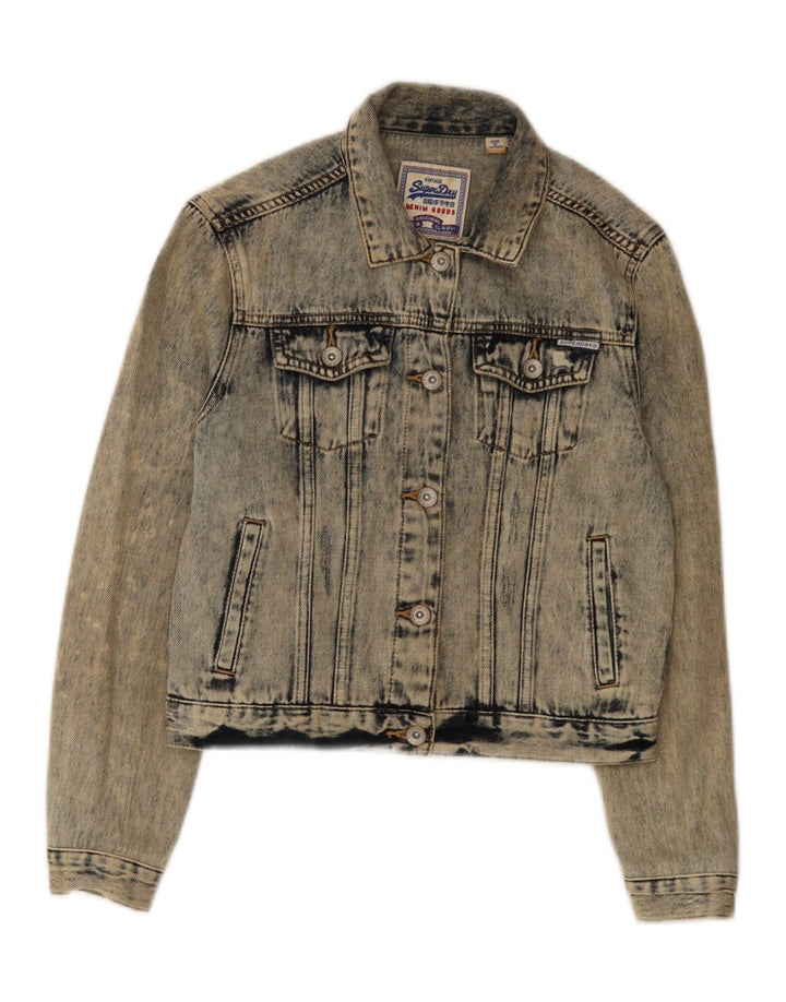Superdry Damen Crop Distressed Acid Wash Jeansjacke UK 8 Small Blau