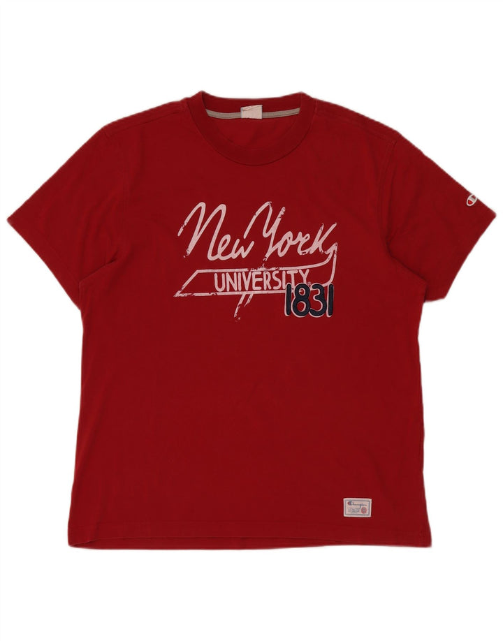 CHAMPION Herren New York University Grafik-T-Shirt-Oberteil, Größe L, Rot