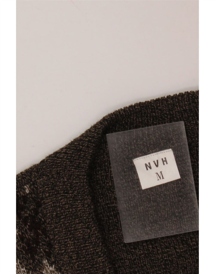 VINTAGE Ärmelloser Herren-Cardigan-Pullover Mittelbraun Fair Isle