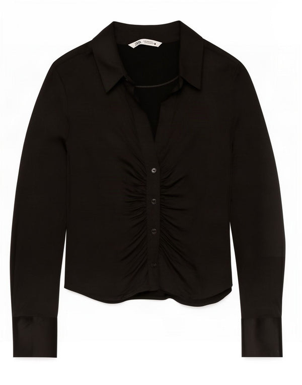 Zara Damen Hemdbluse UK 12 Medium Schwarz