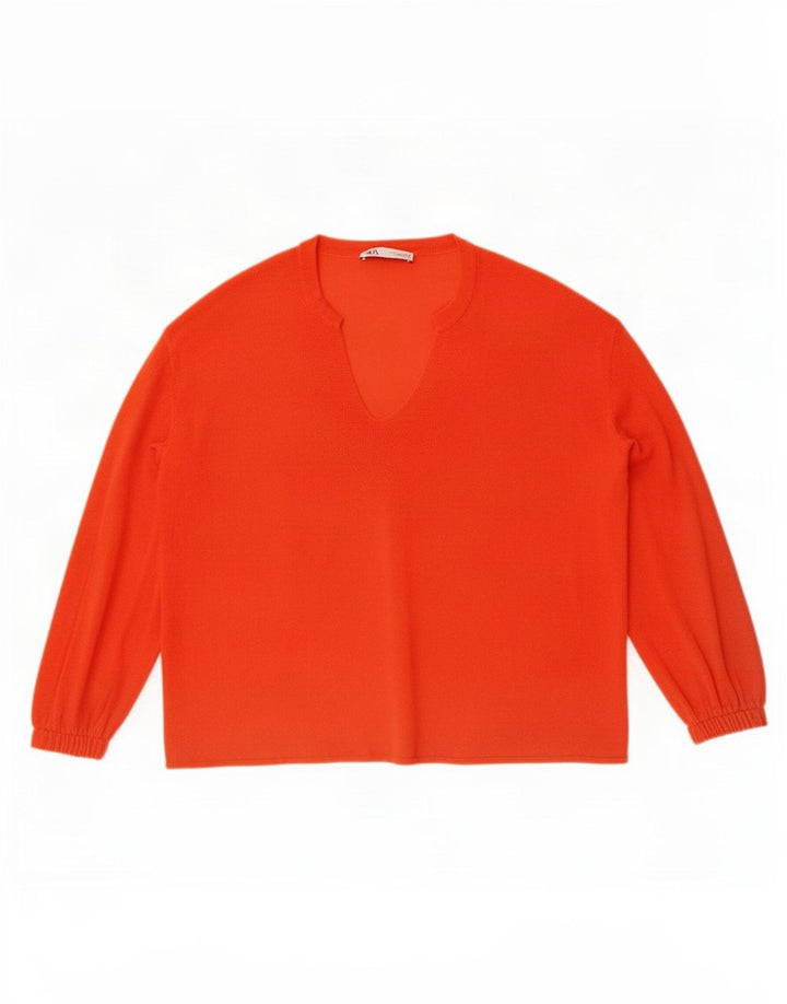 Zara Damen-Pullover mit V-Ausschnitt, übergroß, Gr. 16, Orange