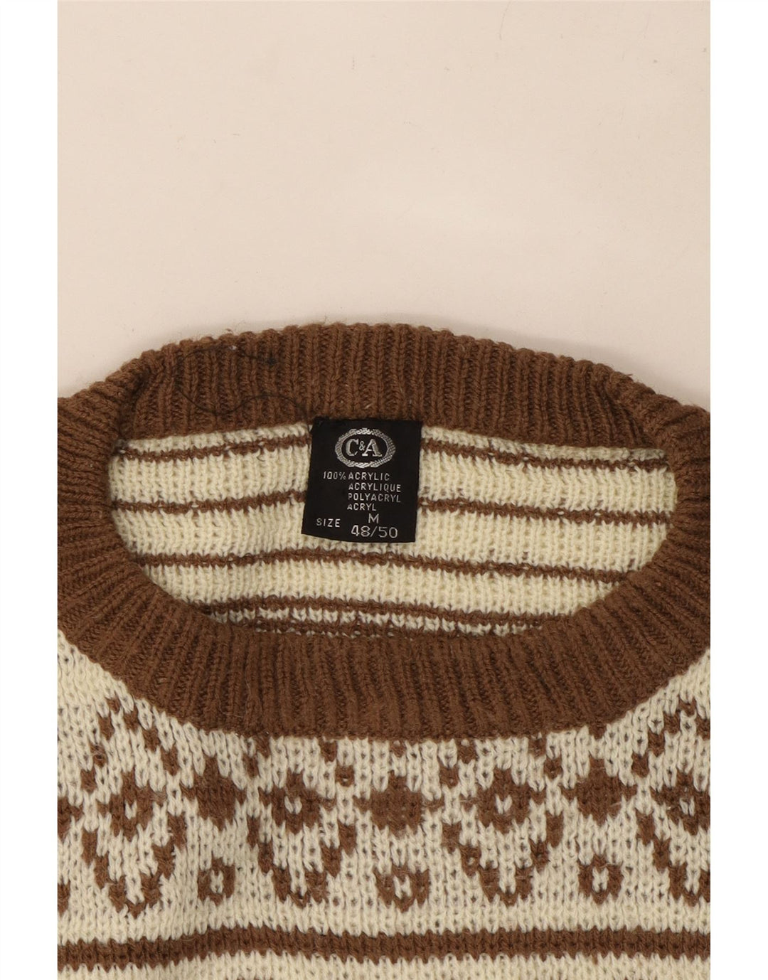 C & A Herren-Pullover mit Rundhalsausschnitt, IT 48/50, Mittelbeige, Fair Isle