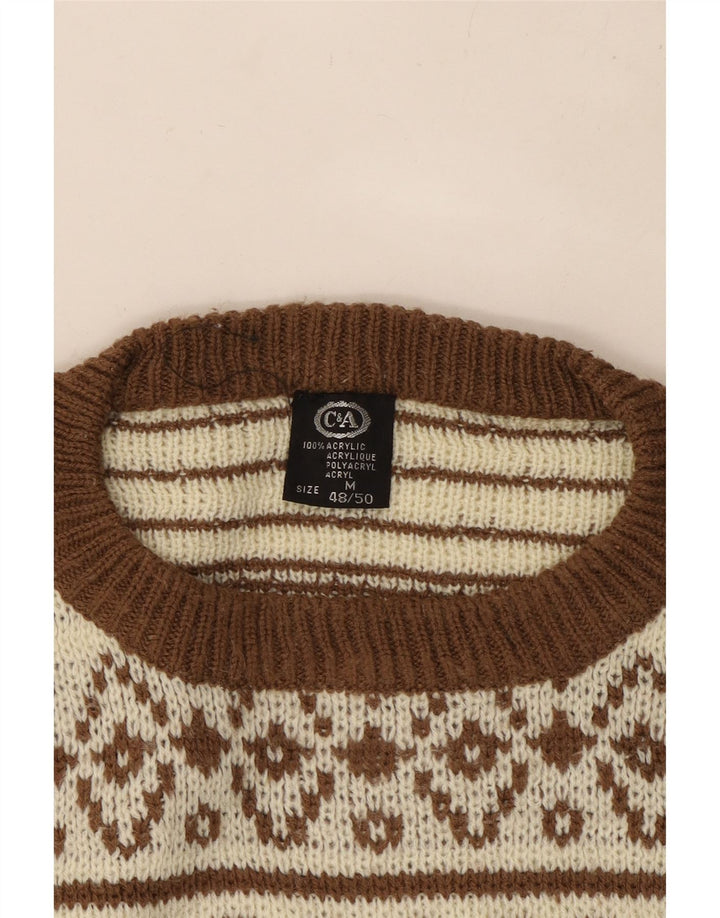 C & A Herren-Pullover mit Rundhalsausschnitt, IT 48/50, Mittelbeige, Fair Isle