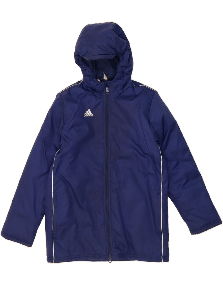 ADIDAS Boys Hooded Raincoat 11-12 Years Navy Blue Nylon Vintage Adidas and Second-Hand Adidas from Messina Hembry 