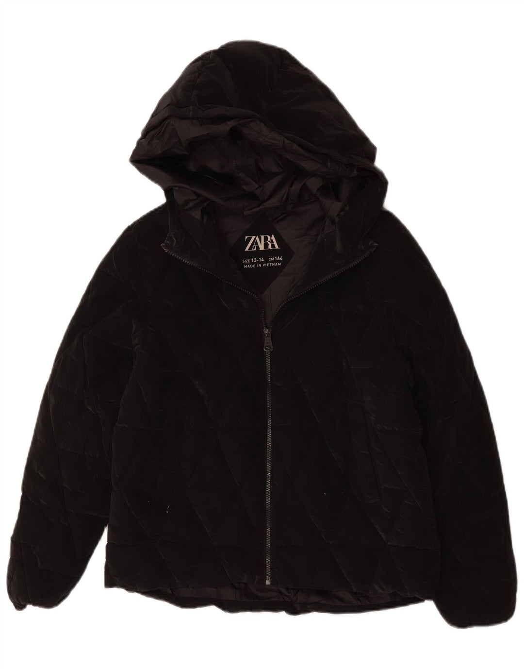 Zara Wattierte Jacke mit Kapuze für Mädchen, 13–14 Jahre, Schwarz