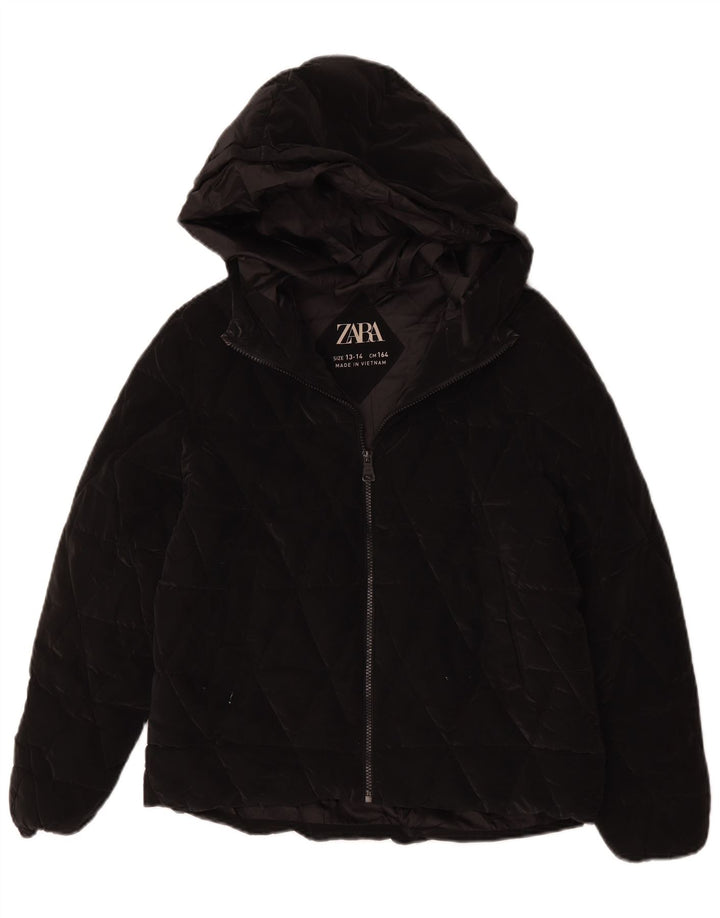 Zara Wattierte Jacke mit Kapuze für Mädchen, 13–14 Jahre, Schwarz