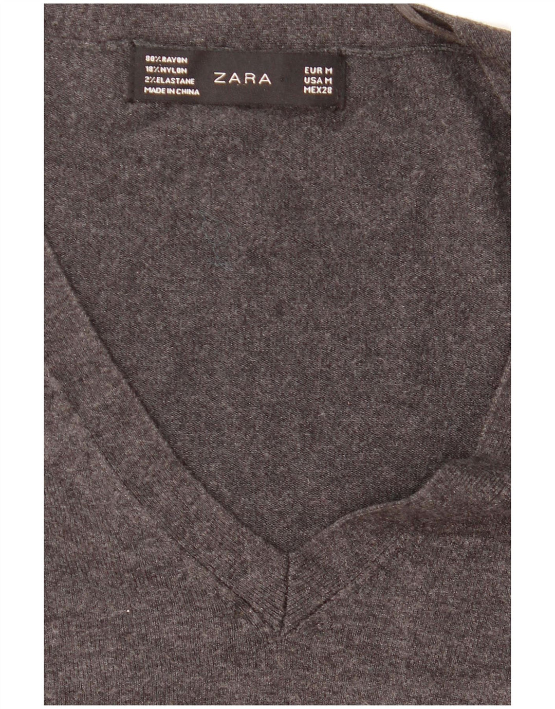Zara Damen-Pullover mit V-Ausschnitt, Gr. 12, Mittelgrau