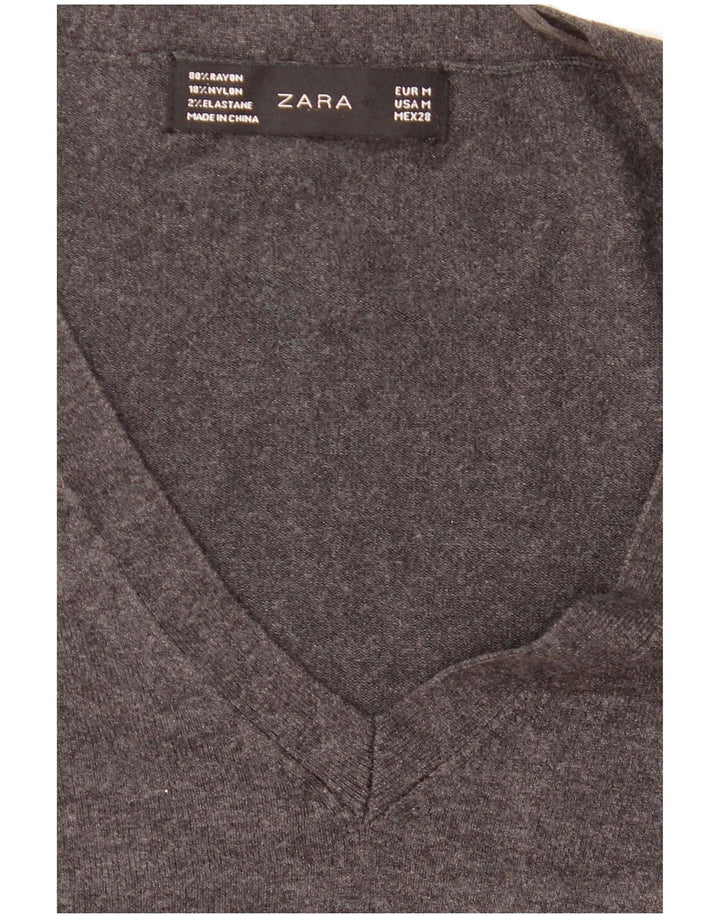 Zara Damen-Pullover mit V-Ausschnitt, Gr. 12, Mittelgrau