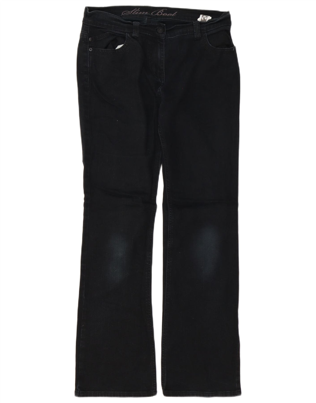 Marks & Spencer Damen Slim Bootcut Jeans UK 12 Medium W32 L30 Schwarze Baumwolle