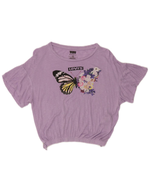 Levi's Crop Graphic T-Shirt für Mädchen, 11–12 Jahre, lila Blumen-Schmetterling