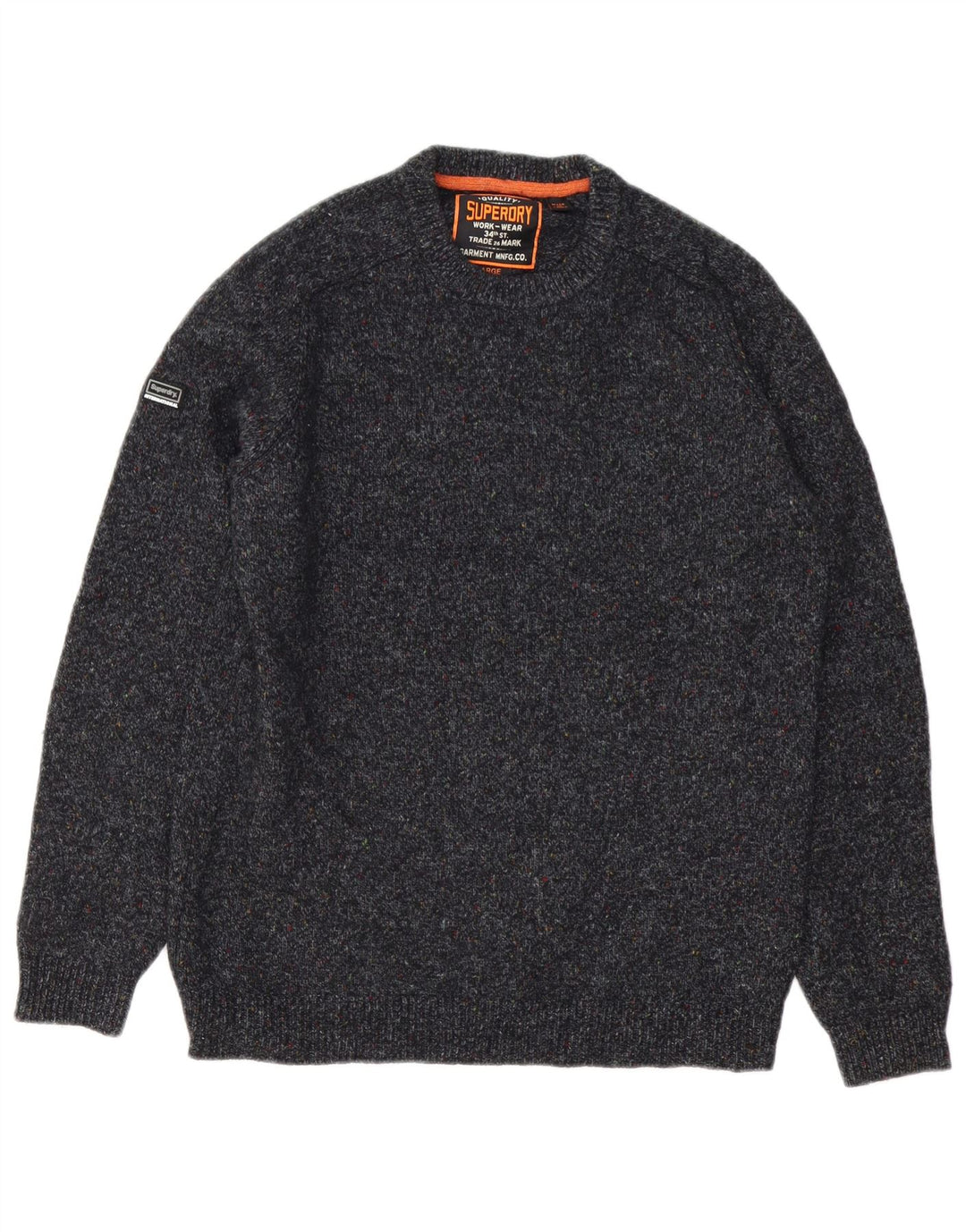Superdry Herren-Pullover mit Rundhalsausschnitt, groß, grau gesprenkelte Wolle