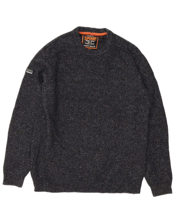 Superdry Herren-Pullover mit Rundhalsausschnitt, groß, grau gesprenkelte Wolle