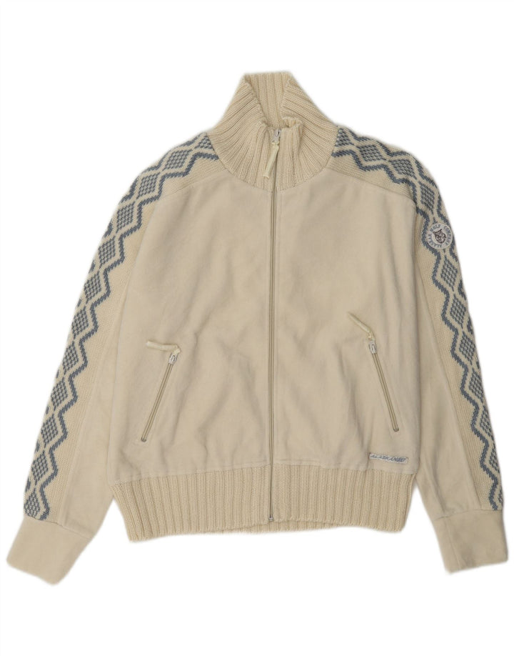 Vintage Damen Fleecejacke UK 14 Large Off White Geometrisches Polyester