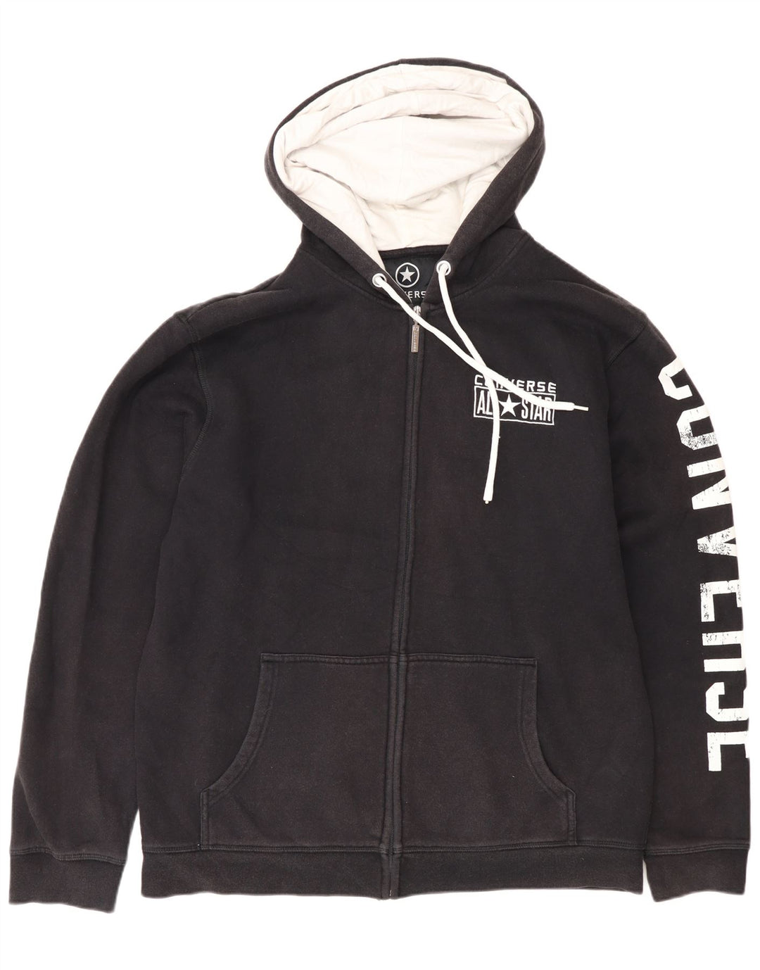 Converse Herren-Kapuzenpullover mit grafischem Reißverschluss, groß, aus schwarzer Baumwolle