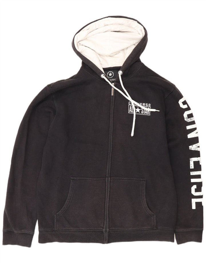 Converse Herren-Kapuzenpullover mit grafischem Reißverschluss, groß, aus schwarzer Baumwolle