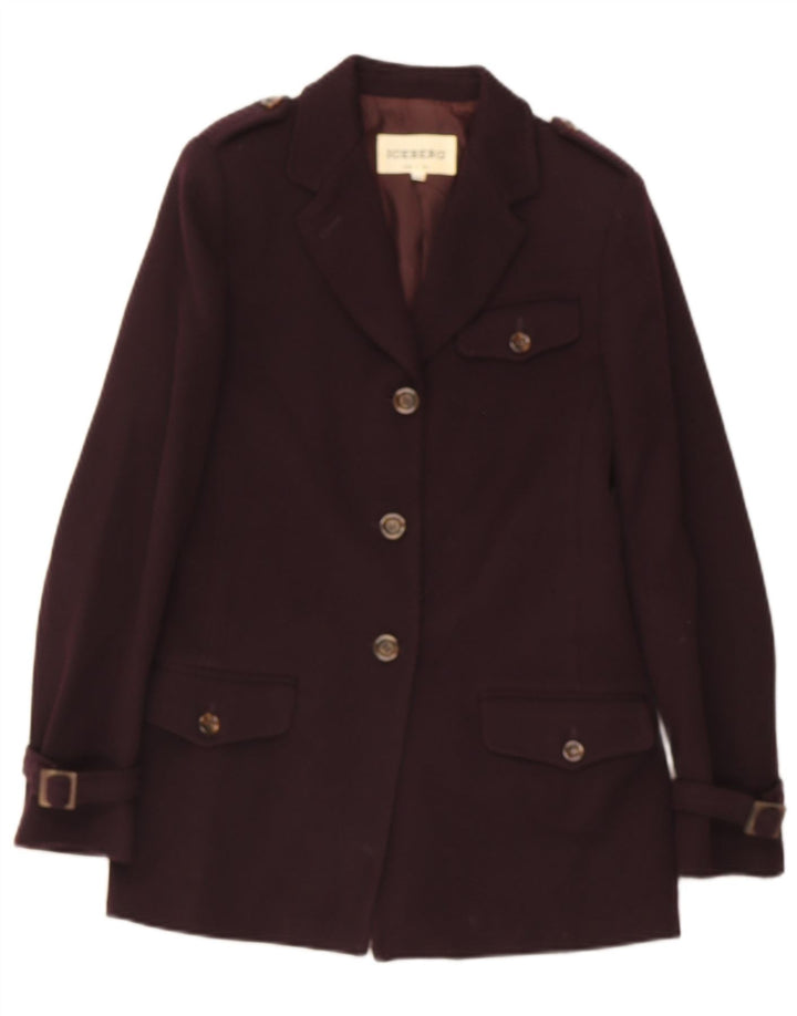 ICEBERG Womens 3 Button Military Blazer Jacket IT 44 Medium Burgundy