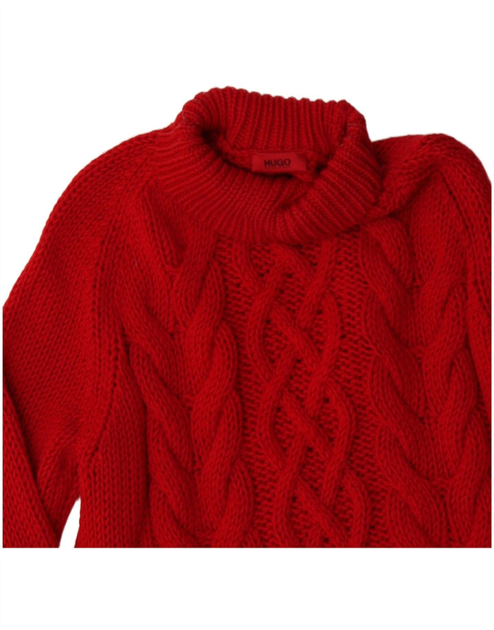 HUGO BOSS Damen-Pullover mit Rollkragen, UK 16, Größe L, rote Wolle