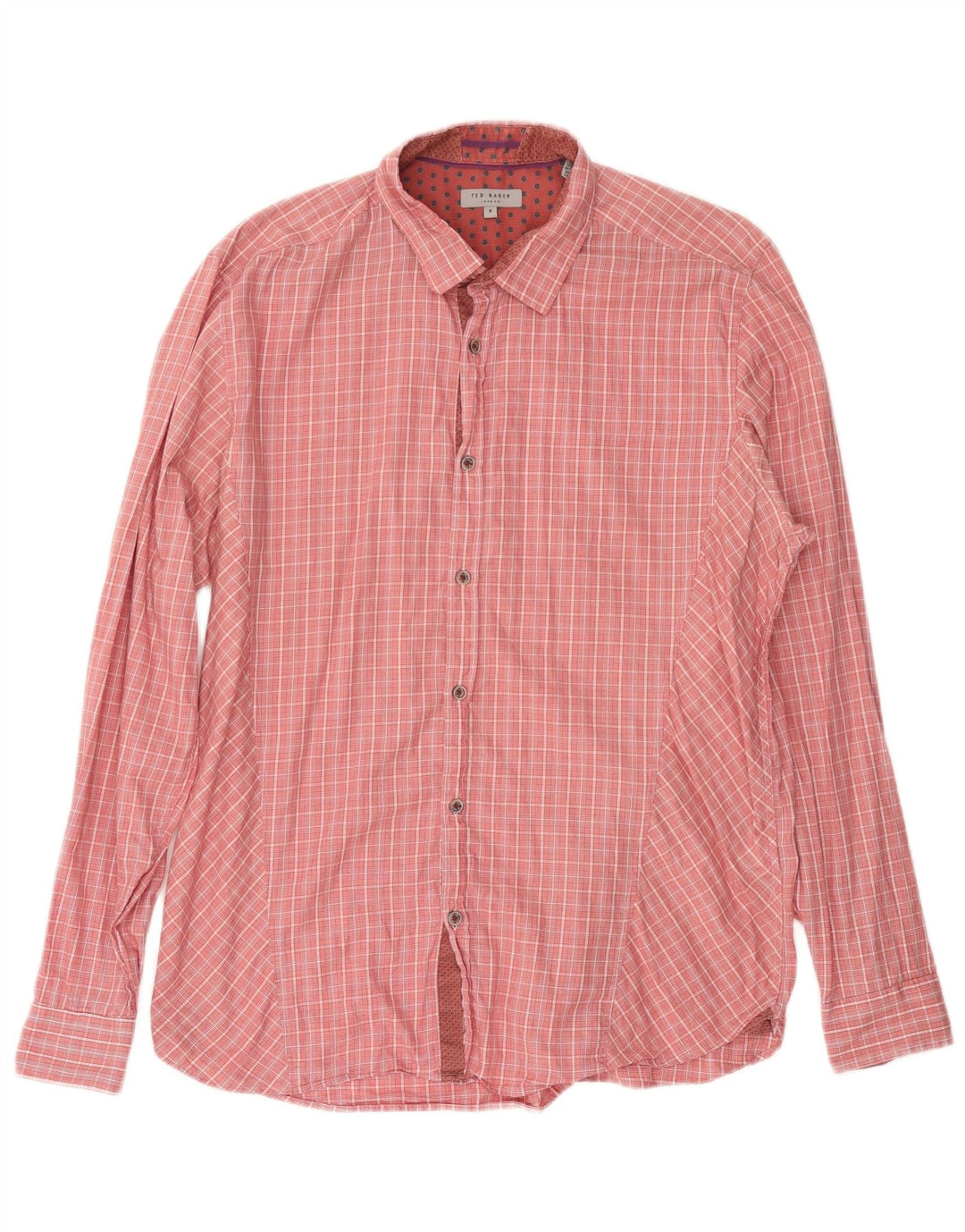TED BAKER Herrenhemd Größe 5 XL rosa karierte Baumwolle