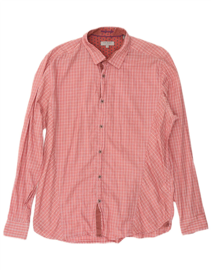 TED BAKER Herrenhemd Größe 5 XL rosa karierte Baumwolle