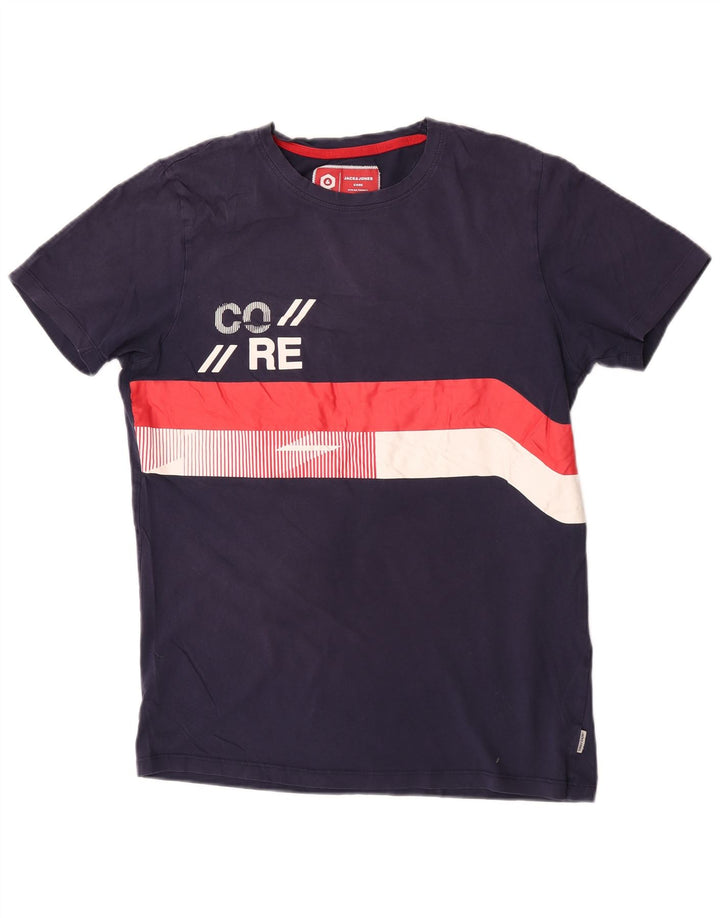 Jack & Jones Herren-T-Shirt mit Grafik, groß, Marineblau, Farbblock